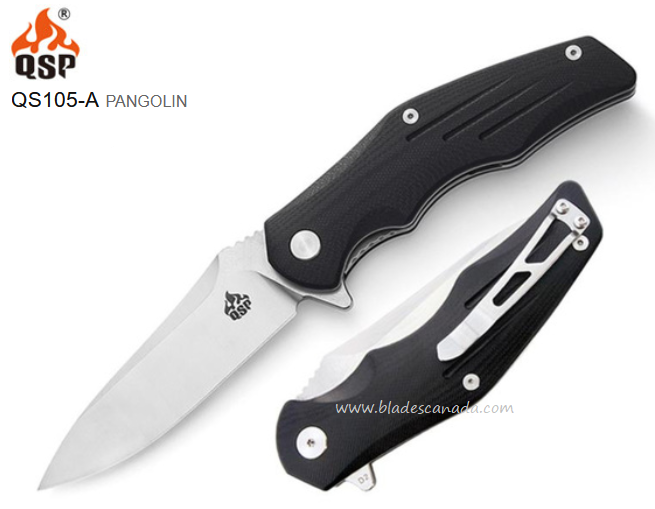 QSP Pangolin Flipper Folding Knife, D2 Steel, G10 Black, QS105-A